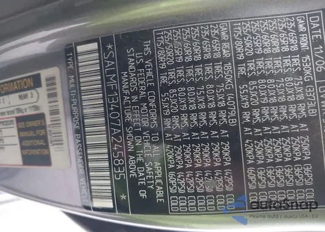 2007 Land Rover Range Rover Supercharged z USA, uszkodzony, nr VIN SALMF13407A245835